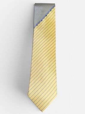 Farentino Ferre mens yellow dotted stripe 100% silk neck tie EUC